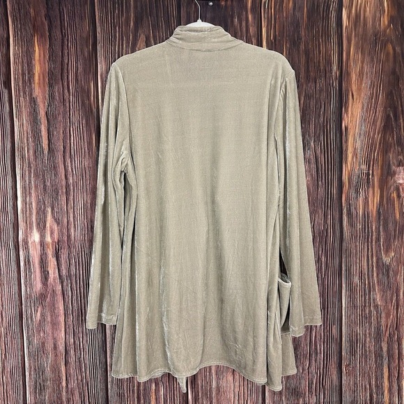 Soft Surroundings Velour Cardigan Blazer Longline Pockets Beige Stretch Sz Large - Picture 2 of 6